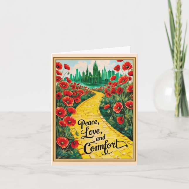 Vintage Emerald Poppy Hospice Card – Peace, Love (Front)