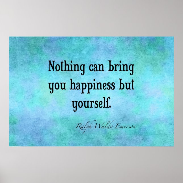 Vintage Emerson Happiness Inspirational Quote Blue Poster (Front)