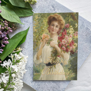 Vintage Emile Vernon Woman Floral Happy Birthday Postcard