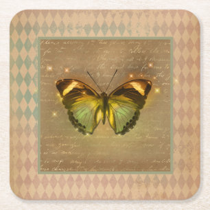 Vintage Enchanted Butterfly Square Paper Coaster