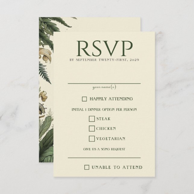 Vintage Enchanted Forest Food Choices RSVP Card (Front/Back)