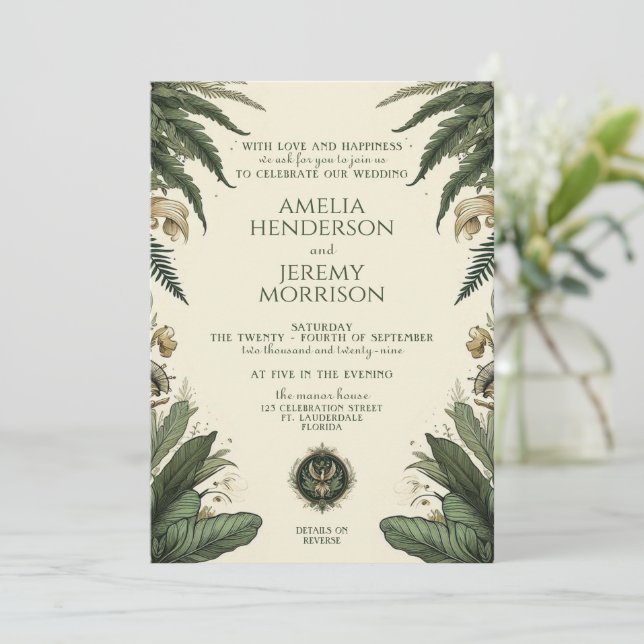 Vintage Enchanted Forest Invitation with Details (Standing Front)