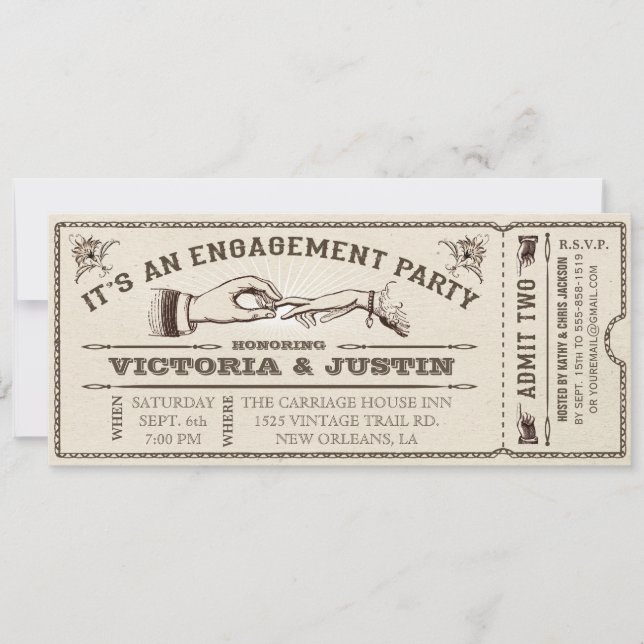 Vintage Engagement Party Ticket Invitation III (Front)
