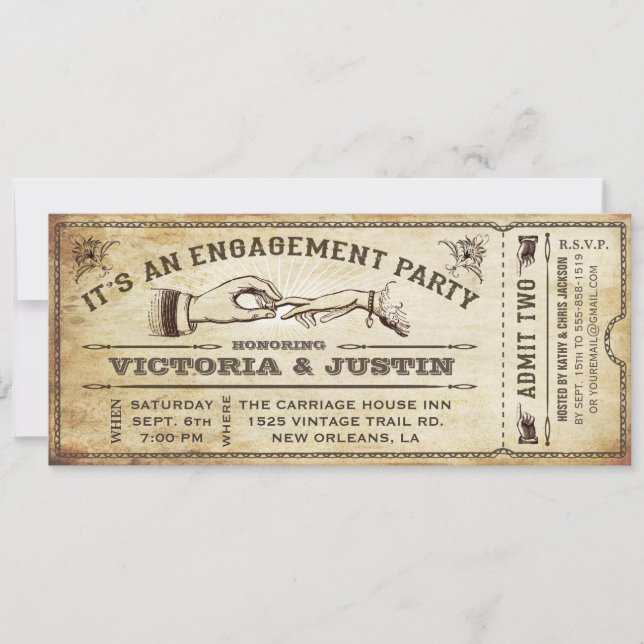 Vintage Engagement Party Ticket Invitation III (Front)