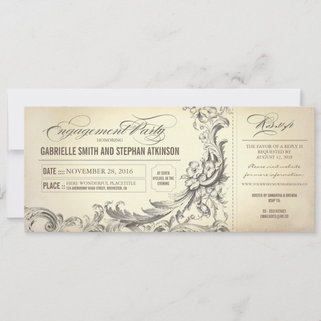 vintage engagement party tickets invitations (Front)