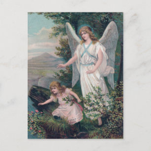 Vintage Engel mit Mädchen am Abgrund Postcard