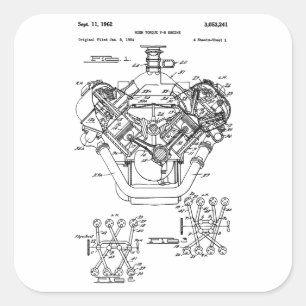 Vintage Engine Block Blueprint Diagram – Men's Car Square Sticker