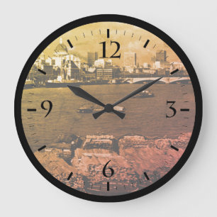 Vintage England London Thames river skyline city L Large Clock