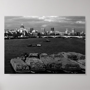 Vintage England London Thames river skyline city Poster