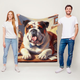 Vintage English Bulldog Illustration Fleece Blanket