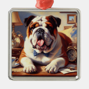 Vintage English Bulldog Illustration Metal Tree Decoration