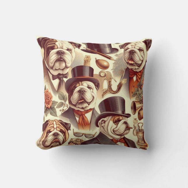 Vintage English Bulldog  Seamless Illustration Cushion (Front)