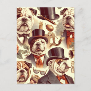 Vintage English Bulldog  Seamless Illustration Postcard