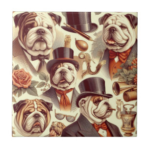 Vintage English Bulldog  Seamless Illustration Tile