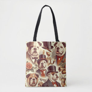 Vintage English Bulldog Seamless Illustration Tote Bag
