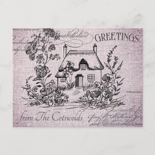 Vintage English Cottage Cotswolds Postcard (Front)
