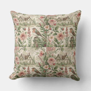 Vintage English Cottage Garden Floral Pattern Art Cushion