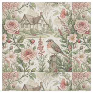 Vintage English Cottage Garden Floral Pattern Art Fabric