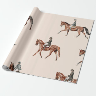 Vintage English Equestrian Horse Rider Watercolor Wrapping Paper