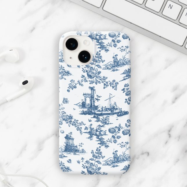 Vintage English Floral Toile de Jouy-Blue Case-Mate iPhone Case (Creator Uploaded)