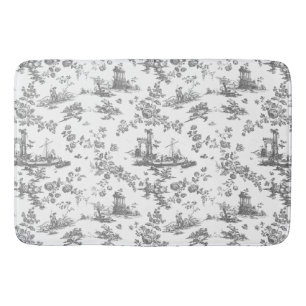 Vintage English Floral Toile de Jouy-Grey Bath Mat
