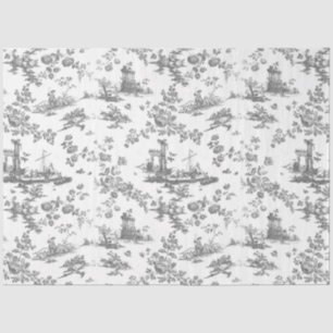 Vintage English Floral Toile de Jouy-Grey Tissue Paper