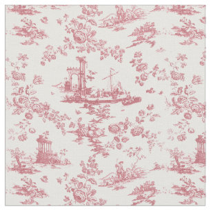 Vintage English Floral Toile de Jouy-Pink Fabric