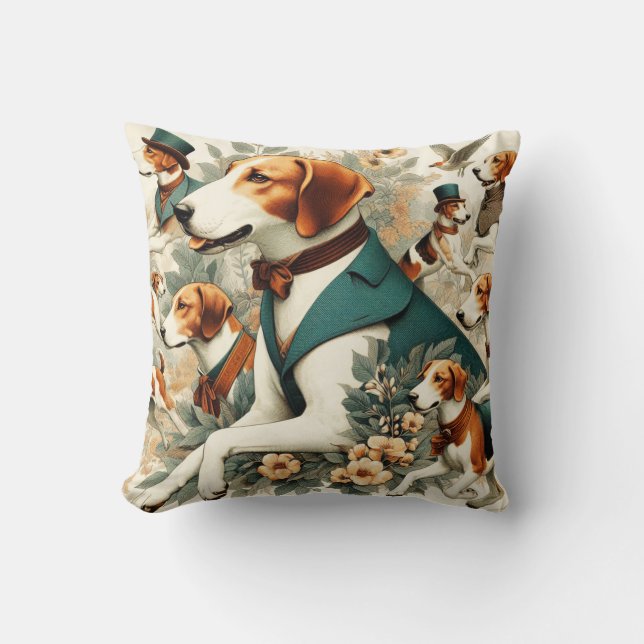 Vintage English Foxhound Seamless Illustration Cushion (Front)
