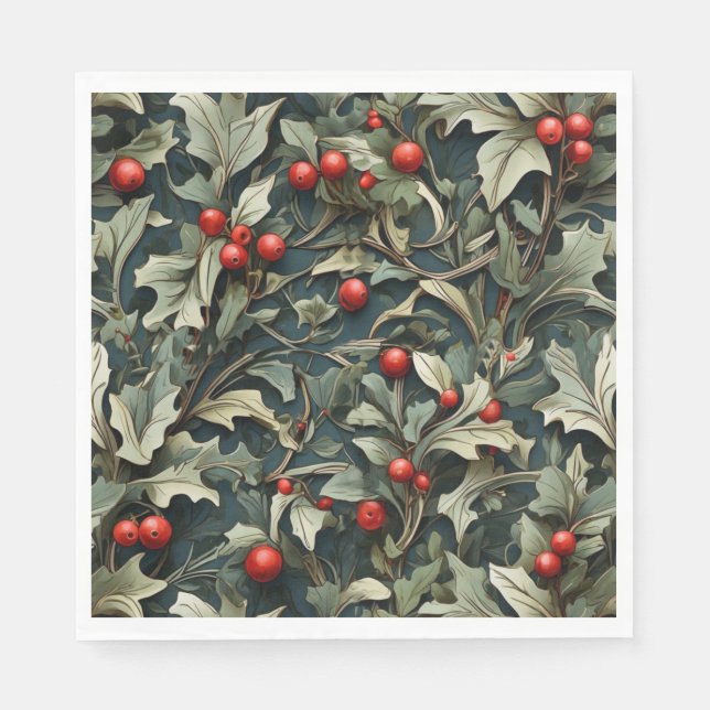 Vintage English Holly berry botanical  Napkin (Front)