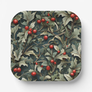 Vintage English Holly berry botanical Paper Plate