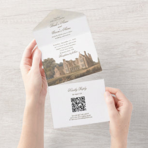 Vintage English Manor Chateau Villa Wedding All In One Invitation