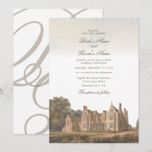 Vintage English Manor Chateau Villa Wedding Invitation