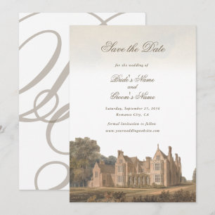 Vintage English Manor Chateau Villa Wedding Save The Date