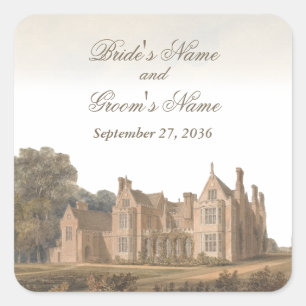 Vintage English Manor Chateau Villa Wedding Square Sticker