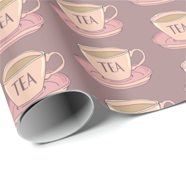 Vintage English Pink Tea Cups Patterned Wrapping Paper (Roll Corner)