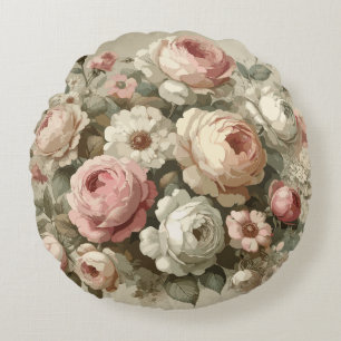Vintage English Rose Garden Cottagecore Decor   Round Cushion