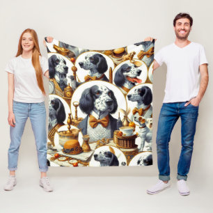 Vintage English Setter Illustration Fleece Blanket