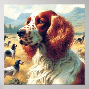 Vintage English Setter Oil Painting Poster