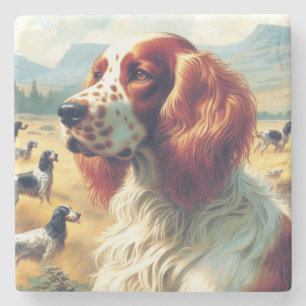 Vintage English Setter Oil Painting Stone Coaster