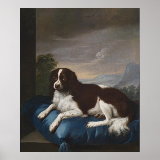 Vintage English Springer Spaniel on a cushion Poster (Front)