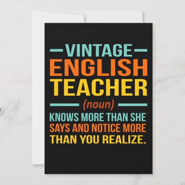 Vintage English Teacher Definition Language Thank You Card (Front)