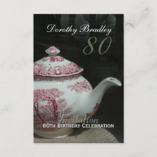 Vintage English Teapot 80th Birthday Invitation