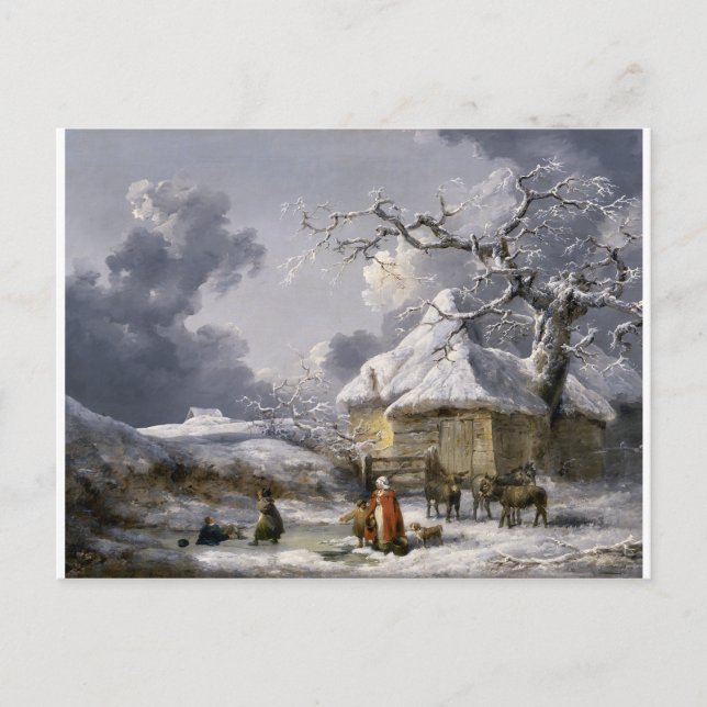 Vintage English Winter Christmas scene Holiday Postcard (Front)