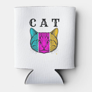 Vintage Engraved Cat Colour Block Graphic Design_1 Can Cooler