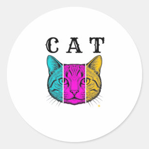 Vintage Engraved Cat Colour Block Graphic Design_1 Classic Round Sticker