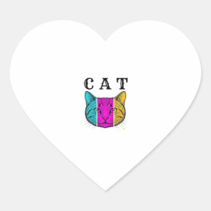 Vintage Engraved Cat Colour Block Graphic Design_1 Heart Sticker