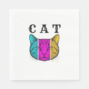 Vintage Engraved Cat Colour Block Graphic Design_1 Napkin