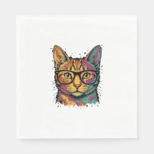 Vintage Engraved Cat With Glasses Vector Design_1 Napkin