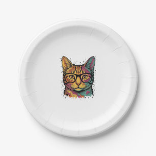 Vintage Engraved Cat With Glasses Vector Design_1 Paper Plate