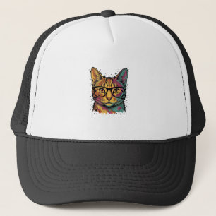 Vintage Engraved Cat With Glasses Vector Design_1 Trucker Hat